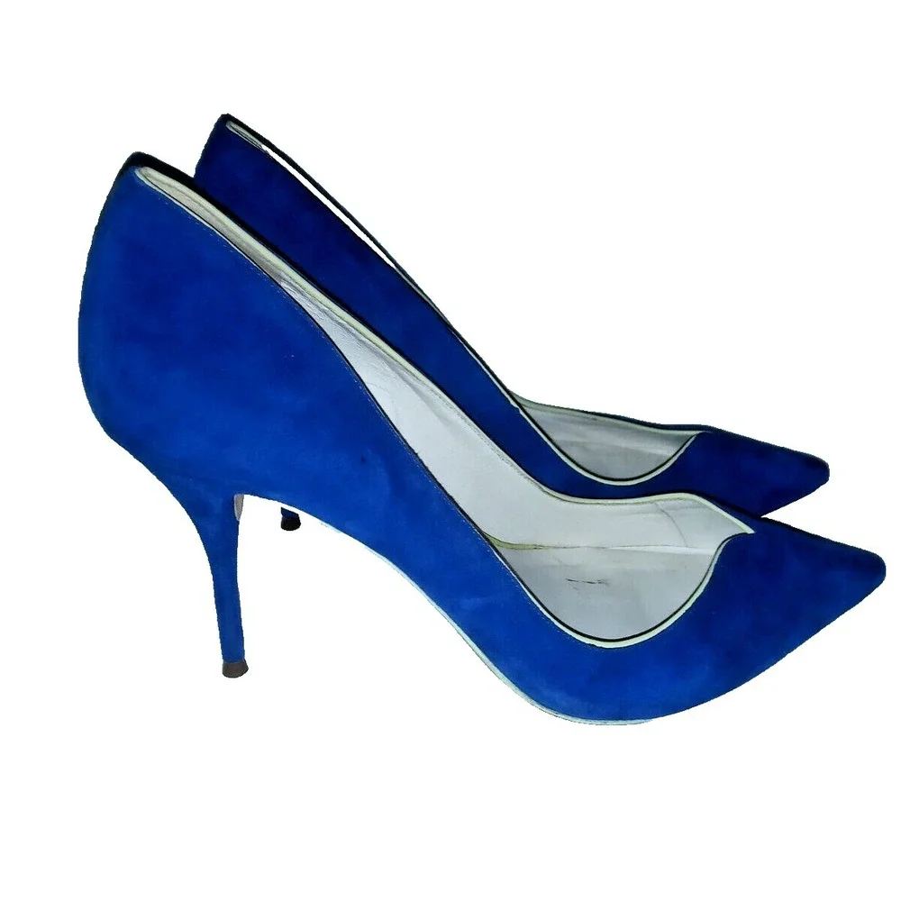 Sophia Webster Sz 40 Blue Suede Shoes 9 / 9.5 US   Made in Brazil Heels Stiletto - Picture 3 of 11